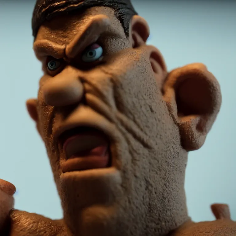 Prompt: a cinematic film still of a claymation stop motion film starring marcus fenix, shallow depth of field, 8 0 mm, f 1. 8