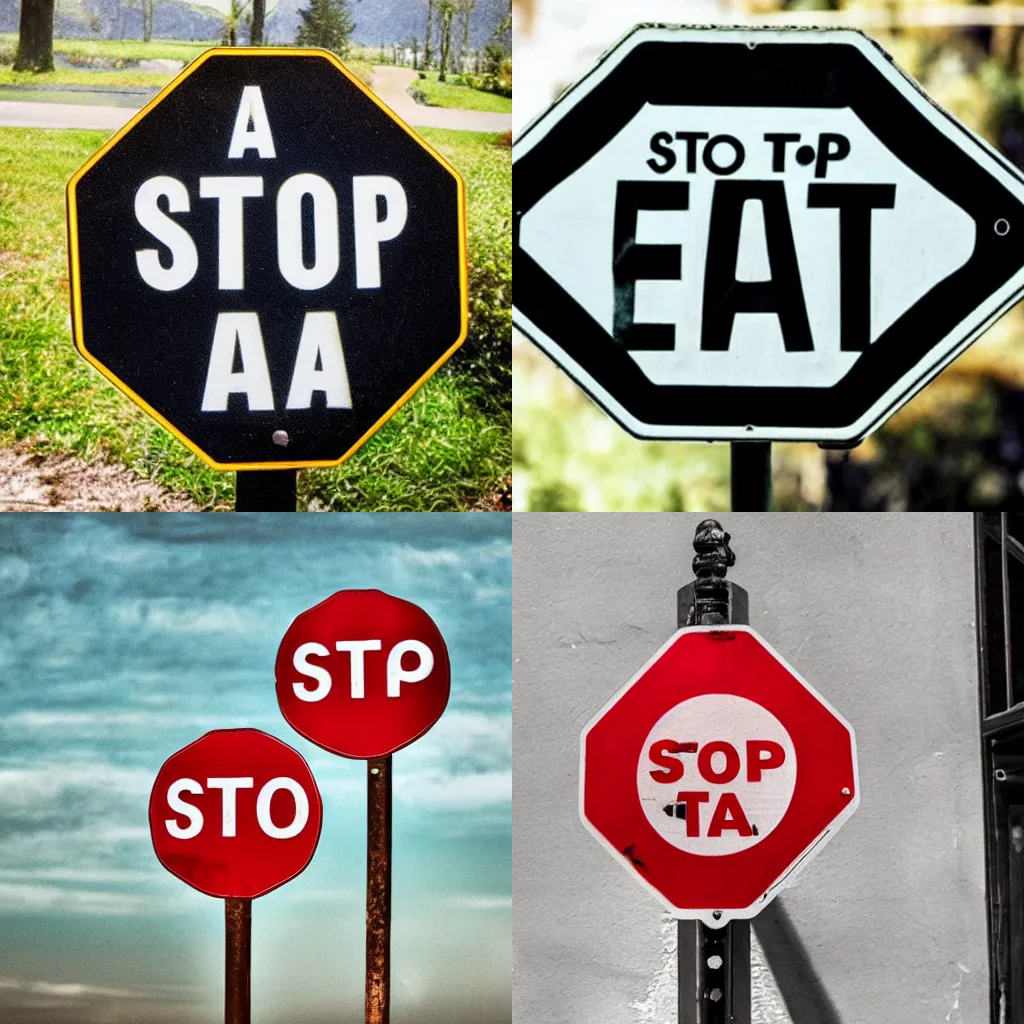 Prompt: A photo of a stop sign saying EAT