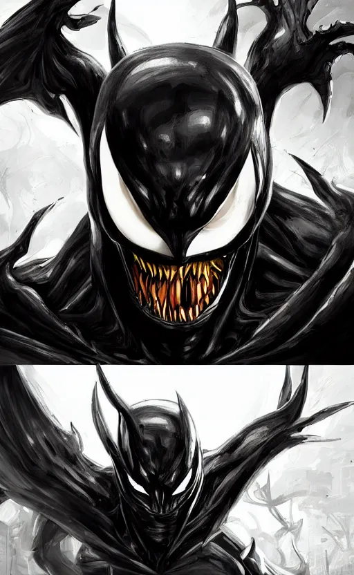 Image similar to venom as batman, dynamic lighting, photorealistic fantasy concept art, trending on art station, stunning visuals, terrifying, creative, cinematic