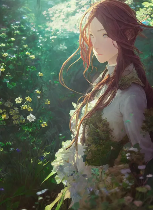 Image similar to a portrait of the emerald herald in the garden, shiny, intricate, tone mapped, ambient lighting, highly detailed, digital painting, concept art, sharp focus, by makoto shinkai and akihiko yoshida and hidari and wlop