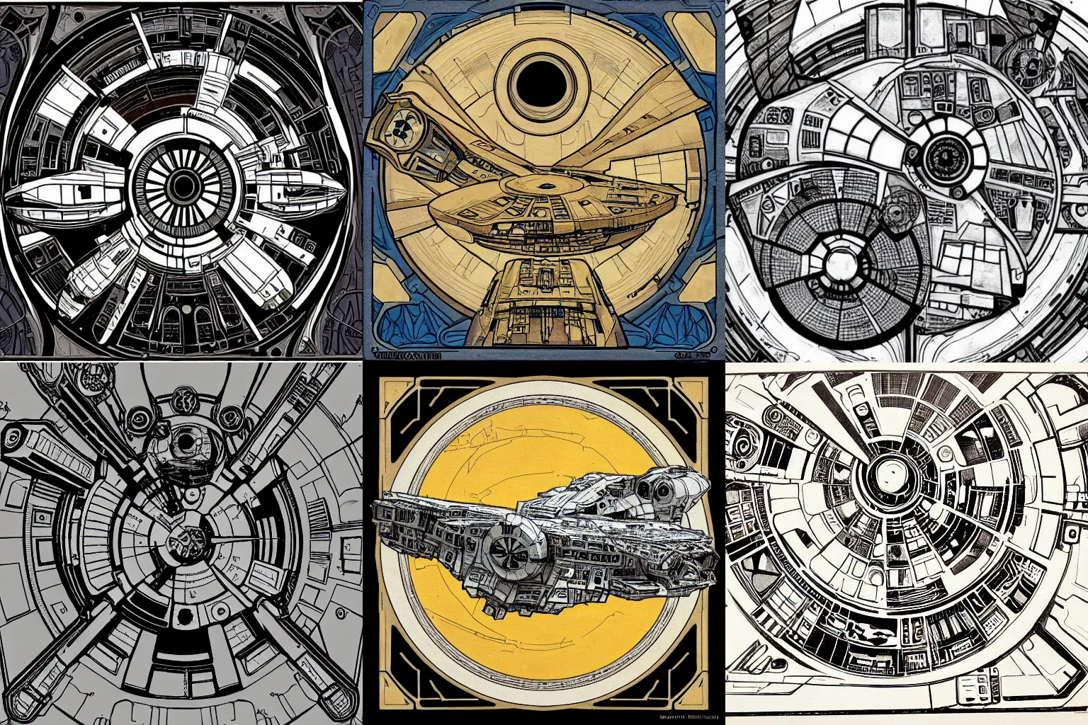 Prompt: millenium falcon, art nouveau