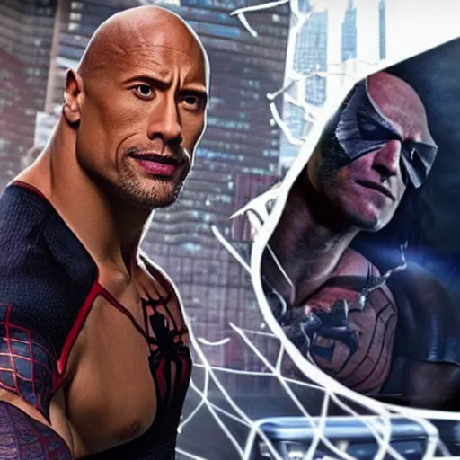 Image similar to dwayne johnson entering entrances of wwe as spiderman