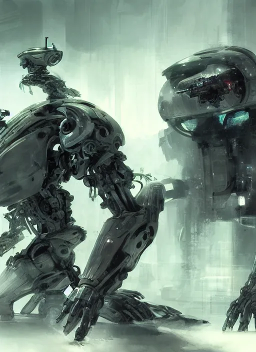 Prompt: cyborg, borg, android, strogg, droid from an anime movie, concept art by ruan jia