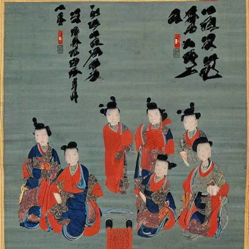 Prompt: the Chinese ancient painting of the night entertainment , by Han Xizai