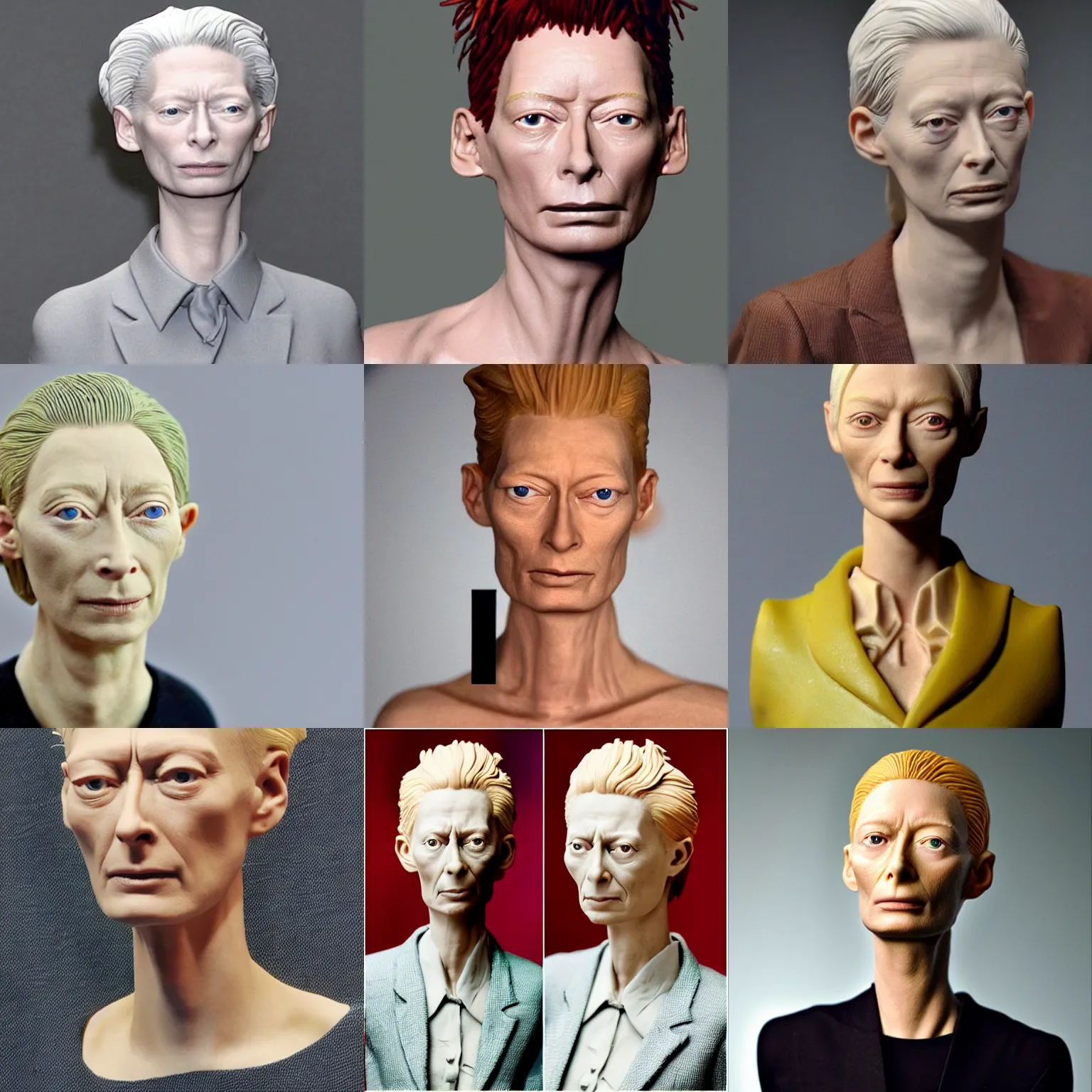 Prompt: tilda swinton made out of clay