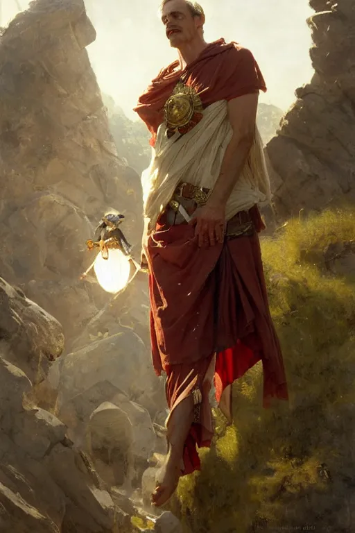 Image similar to ancient roman steve buscemi ascending wearing the civic crown while he levitates and hovers above the ground glowing with power small rocks and pebbles begin lifting off the ground around him, art by anders zorn, wonderful masterpiece by greg rutkowski, beautiful cinematic light, american romanticism by greg manchess, jessica rossier