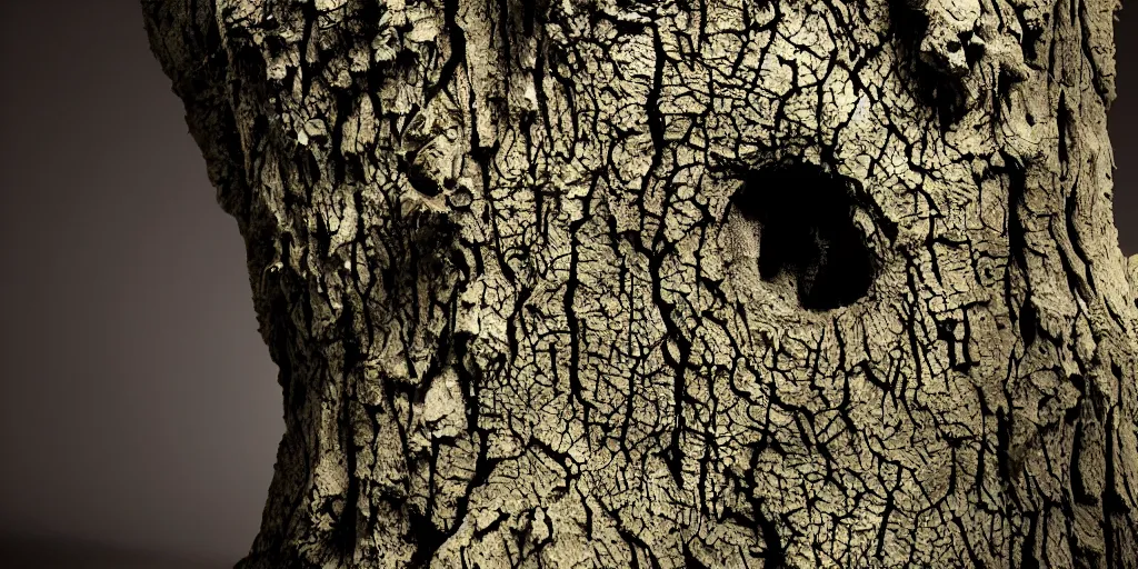 Image similar to a tree that resembles an ogre, closeup, studio lighting, deep colors, apocalyptic setting, dark