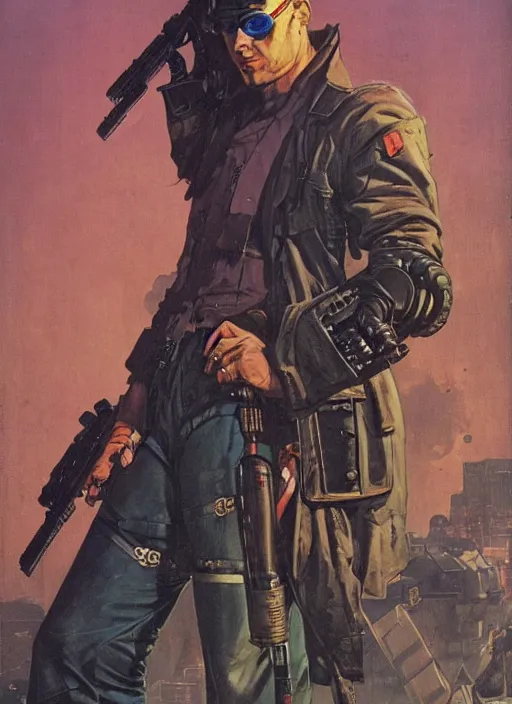 Image similar to cyberpunk mercenary. portrait by jean giraud and anton otto fischer and john philip falter and will eisner and gil elvgren