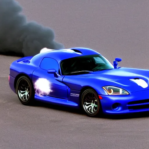 Image similar to a blue dodge viper doing a burnout :: a scene from initial D