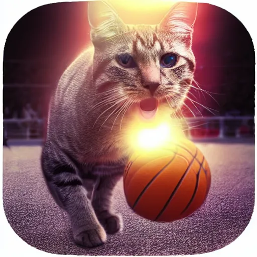 Prompt: a cat dressed as a dog playing basketball, dramatic shot, motion blur, lens flare, vibrant and detailed