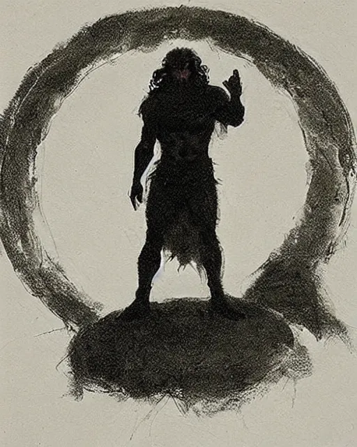 Image similar to a druid standing in a circle at the beginning of the world by frank frazetta