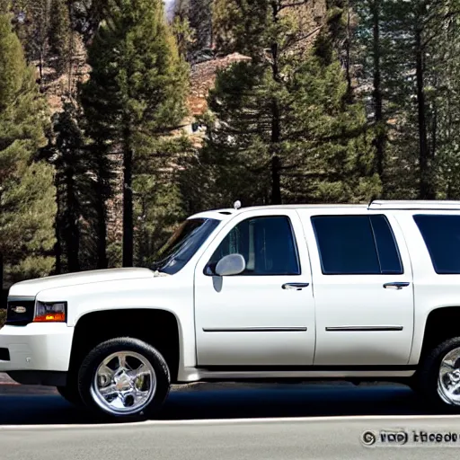 Image similar to white 2001 Chevrolet suburban, car photography, taken in big bear lake California