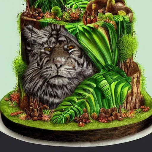 Image similar to a jungle on a cake, hyper realistic, ultra detailed, fantasy art, elegant, beautiful,