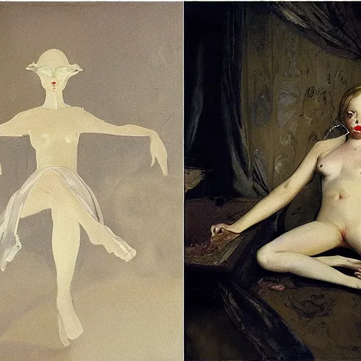 Prompt: a striking hyper real painting of Elle Fanning with cybernetics by Goya, night, fire lit,