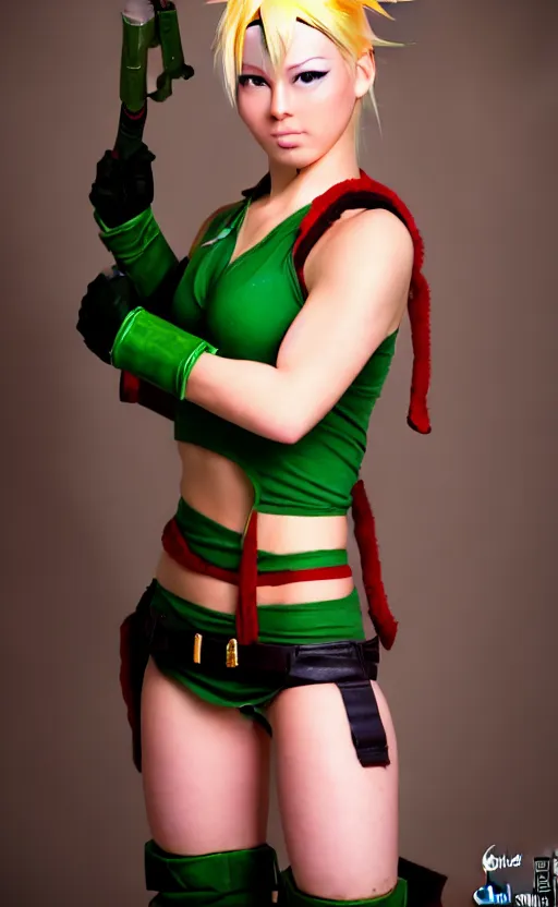 Image similar to cosplaying as cammy from street fighter, professional photo, trending on deviantart