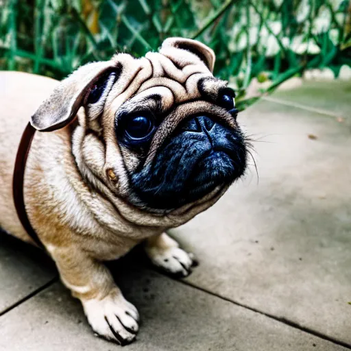 Image similar to a Rabbit-Pug Hybrid, A Rabbit that looks like a pug, huge tusks, afternoon hangout, good times photograph, candid