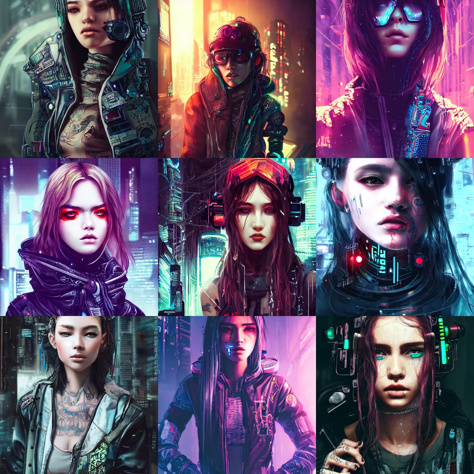 Prompt: very cool girl wearing cyberpunk intricate streetwear, beautiful, detailed portrait, intricate complexity, by ross tran. 4 k, beautiful, cinematic dramatic atmosphere