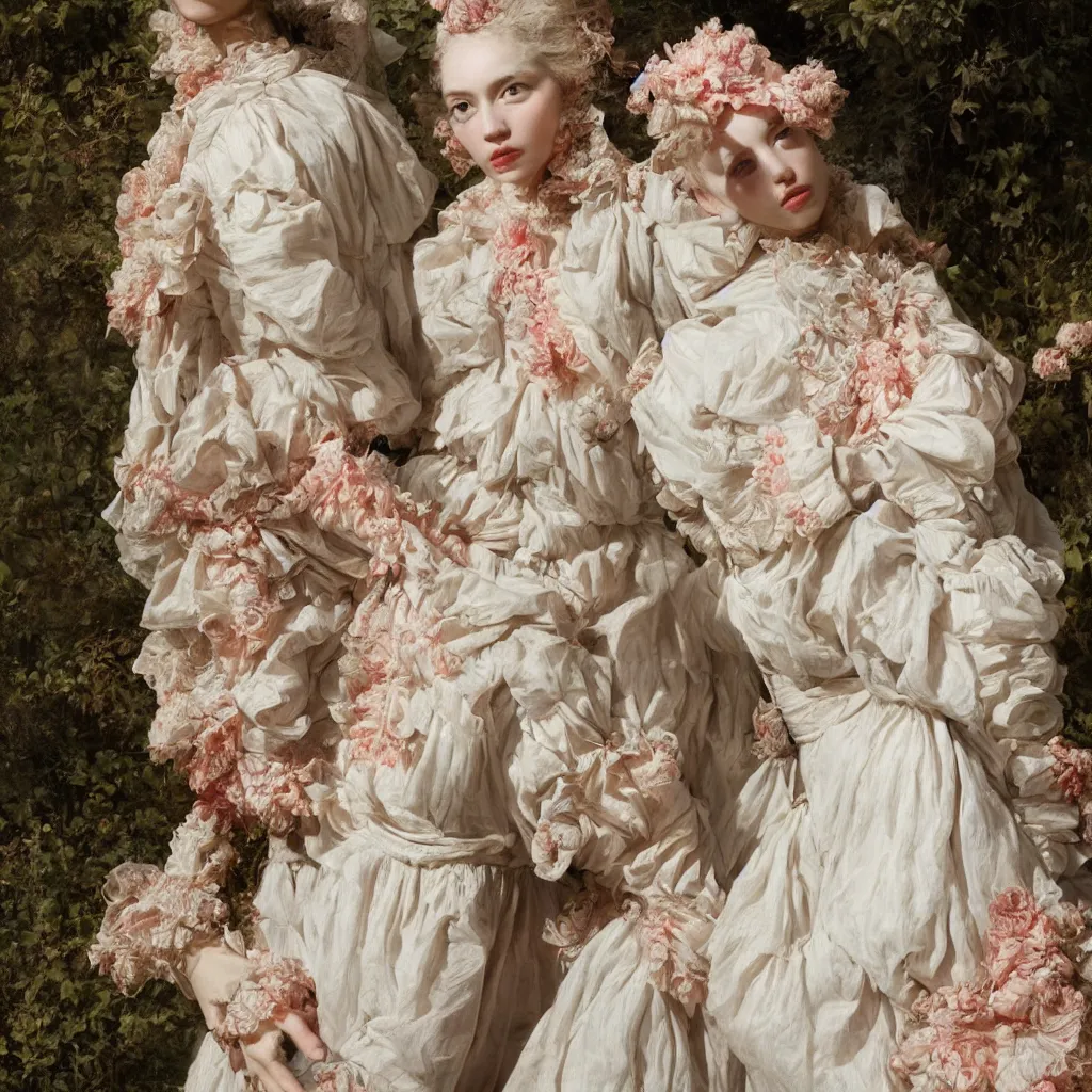 Image similar to fashion editorial by Jean-Honoré Fragonard. outdoor. highly detailed. 8k. depth of field. photography