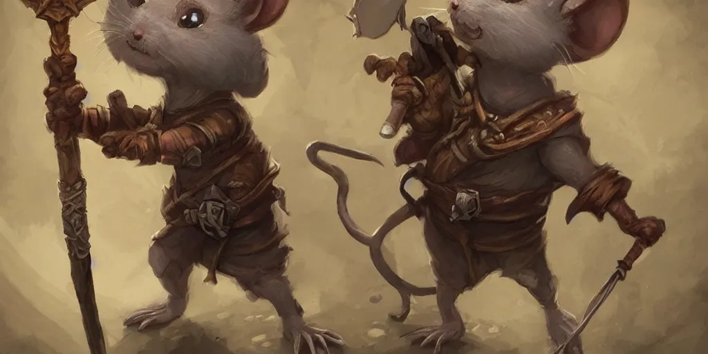 Image similar to cute little anthropomorphic rat, wielding a magic staff, tiny, small, short, Wizard robe, cute and adorable, pretty, beautiful, DnD character art portrait, matte fantasy painting, DeviantArt Artstation, by Jason Felix by Steve Argyle by Tyler Jacobson by Peter Mohrbacher, cinema