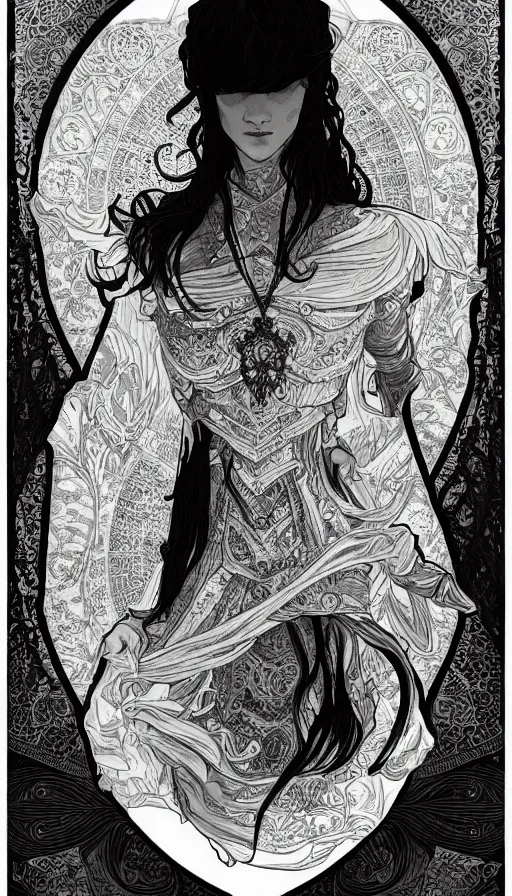 Image similar to a black and white ink fine ink drawing of athief, from of thrones, fibonacci, sweat drops, intricate fashion clothing, insane, intricate, highly detailed, surrealistic, digital painting, artstation, concept art, smooth, sharp focus, illustration, unreal engine 5, 8 k, art by alphonse mucha and travis charest