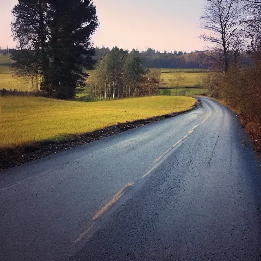 Image similar to Beautiful cameraphone, soft liminal Photograph of an estate road, early morning, small flat lake in the background