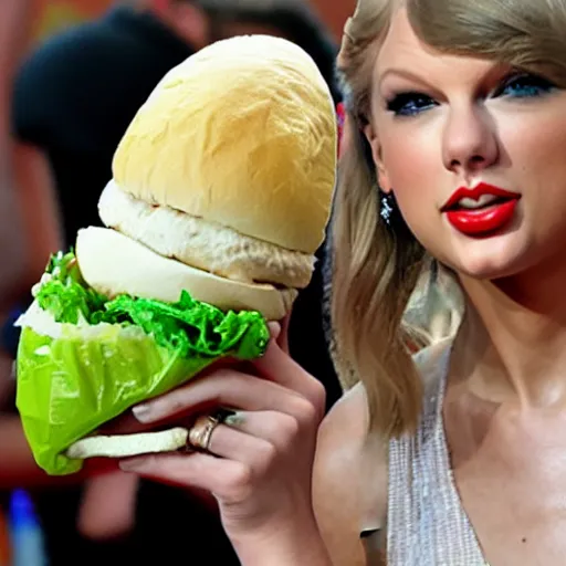 Prompt: Taylor Swift eating a McChicken