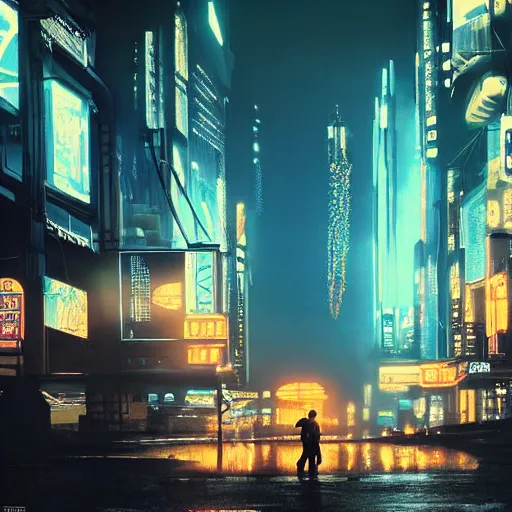 Image similar to many jellyfish running on the street at night after the rain, with the silhouette of distant mountains in the background, cyberpunk style, blade runner, by darek zabrocki, 8 k