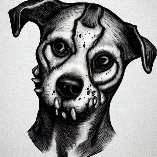 Image similar to a zombie dog in the style of H. R. Geiger, highly detailed, hyperrealistic