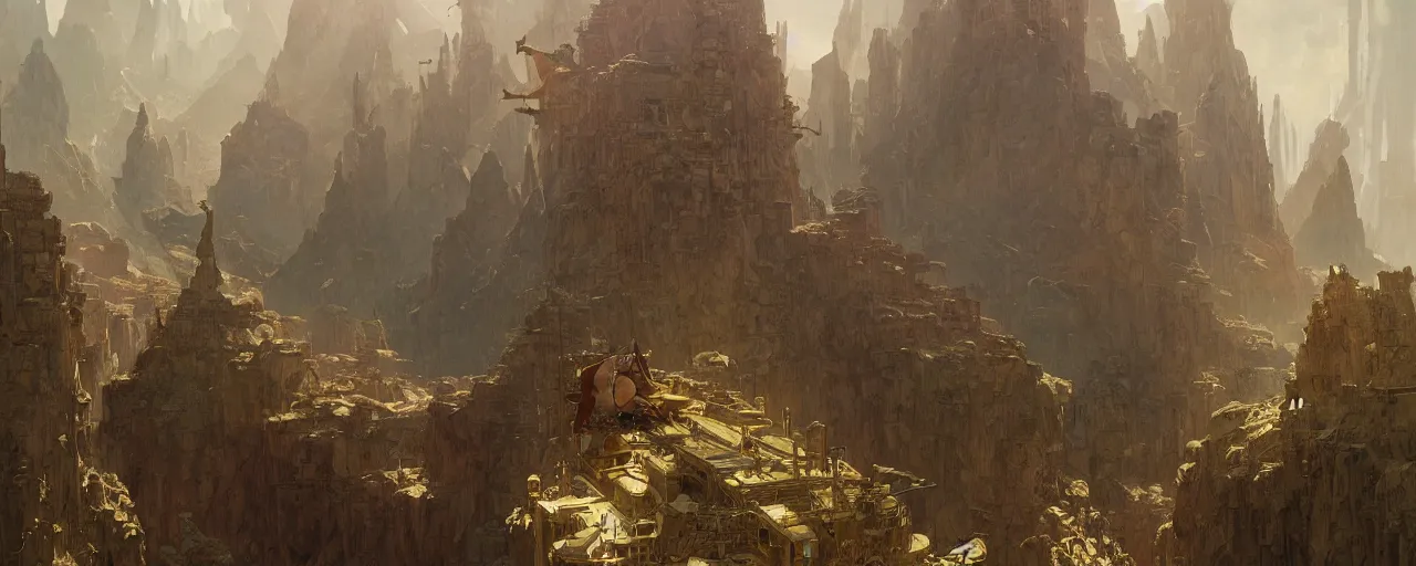 Image similar to A satisfactory factory built into a cliff, sci-fi art by greg rutkowski and alphonse mucha, highly detailed, digital painting, matte painting, concept art, illustration, oppressive lighting, trending on artstation, very detailed