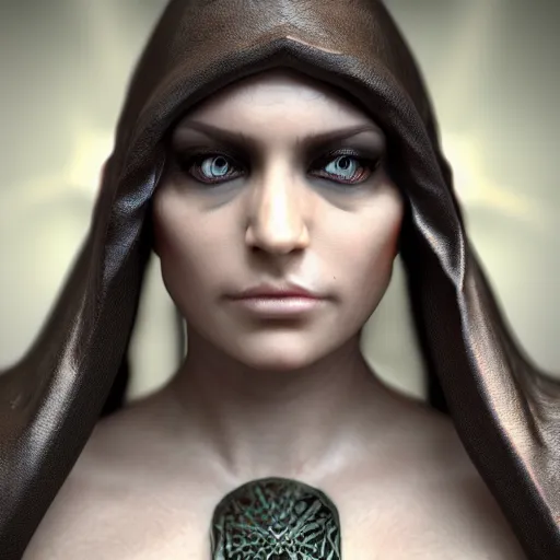 Image similar to beautiful dark sorceress female, 3d render, cinematic shot, hyper realistic