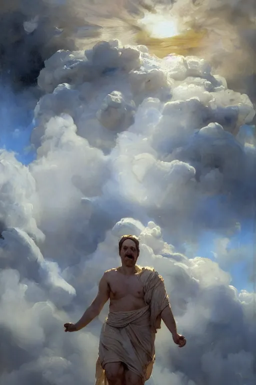 Image similar to beautiful detailed expressive impressionistic oil painting portrait of ancient roman god emperor steve buscemi ascending into the clouds wearing the civic crown, renaissance painting, art by anders zorn, wonderful masterpiece by greg rutkowski, expressive brush strokes, beautiful cinematic light, american romanticism by greg manchess, jessica rossier