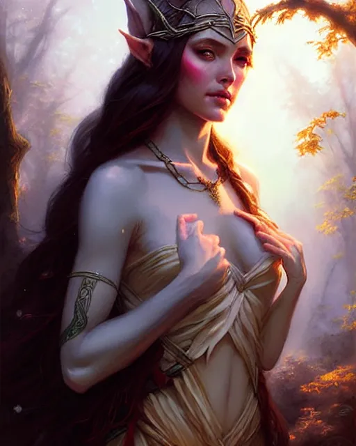 Image similar to elven goddess of dreams | | realistic shaded, fine details, fine - face, realistic shaded lighting poster by greg rutkowski, magali villeneuve, artgerm, jeremy lipkin, michael garmash, rob rey