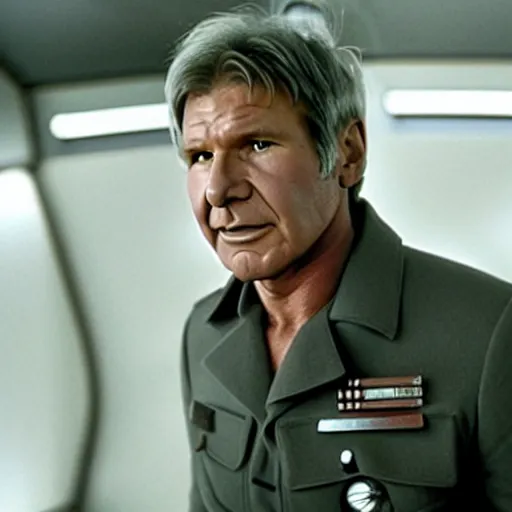 Image similar to A still of Harrison Ford as Commander Adama in Battlestar Galactica (2003)