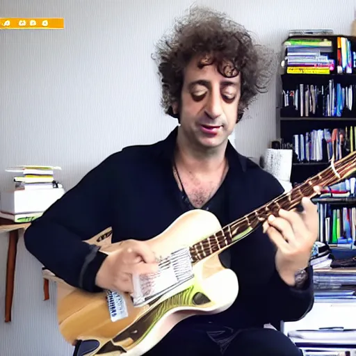 Image similar to gustavo cerati playing at tiny desk youtube channel, digital art