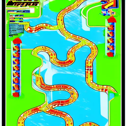 Image similar to Atlantis underwater kingdom world top down fzero wave racer 64 racetrack layout. Mario kart looping racetrack F1 race trail diagram.