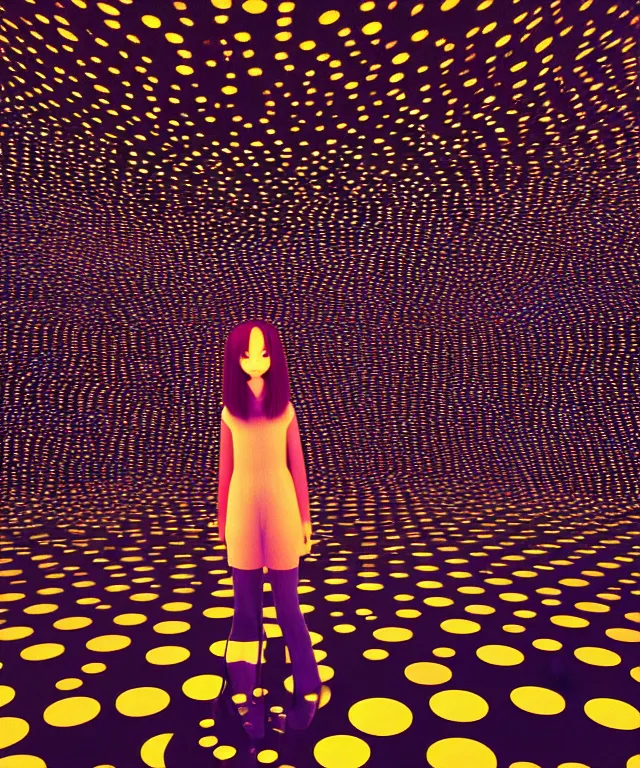 Prompt: cute soul ghost in infinity mirror room by yayoi kusama, anime soulsand, warm lighting, highly detailed, artstation