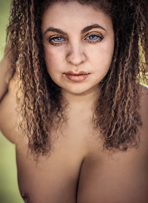 Prompt: portrait of a very beautiful!!!! curvy woman! symmetric face, petzval lens. featured on flickr, art photography. sharp eyes