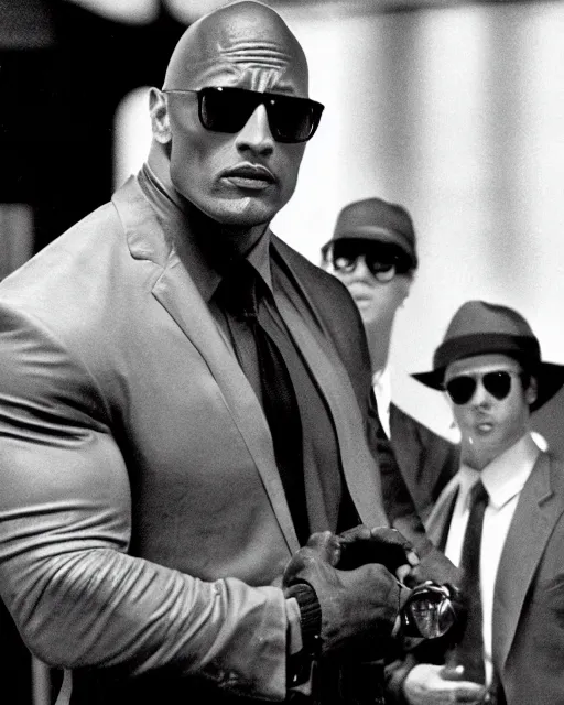 Image similar to film still close up shot of dwayne johnson in the movie the blues brothers. photographic, photography