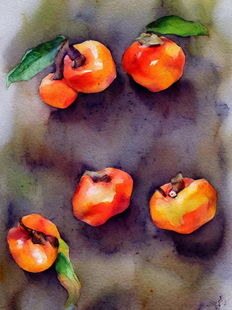 Prompt: autumn persimmon watercolor by arti chauhan trending on artstation