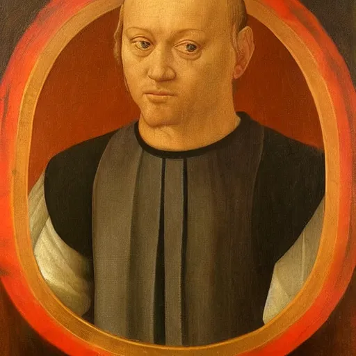 Image similar to a painting of a man wearing a red shirt, a character portrait by Quirizio di Giovanni da Murano, reddit, renaissance, da vinci, detailed painting, academic art