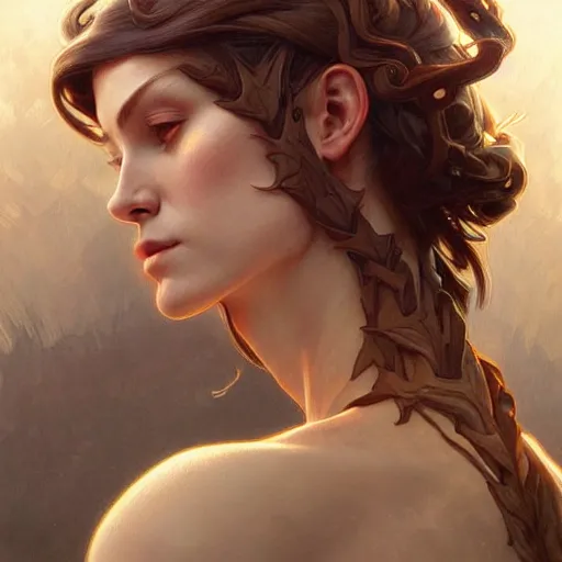 Image similar to portrait of forest gog, female, clear face, masculine, upper body, muscular, fantasy, intricate, elegant, highly detailed, digital painting, artstation, concept art, matte, sharp focus, illustration, art by artgerm and greg rutkowski and alphonse mucha