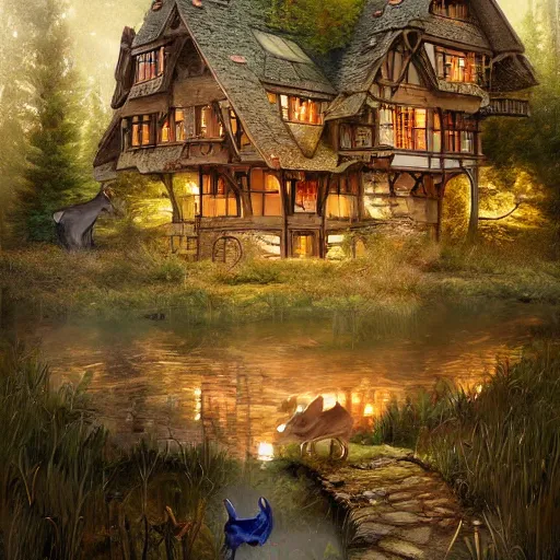 Image similar to brother grimms fairytale lakehouse rabbit digital art, irina french, heraldo ortega, mandy jurgens trending on artsation golden ratio 8 k 1 5 0 mpx