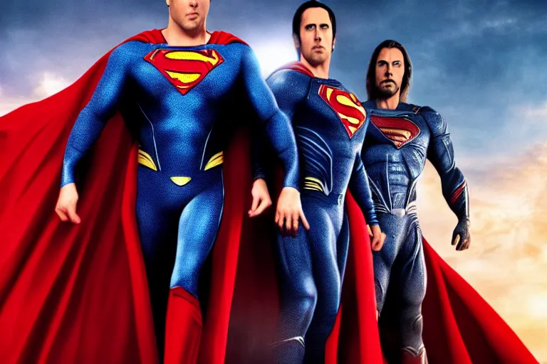 Prompt: film still of Nicolas Cage as Superman in Justice League movie, 4k
