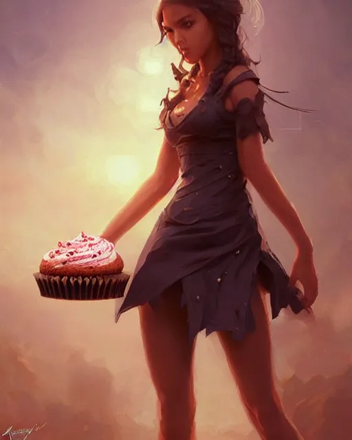 Prompt: jessica alba as ( girl as personification of chocolate cupcake ), fantasy bakery, digital painting by greg rutkowski, artgerm, krenz cushart, laurie greasly, wlop, intricate, highly detailed!!, sharp focus, smooth, epic composition, joyful, unreal engine, masterpiece, 8 k