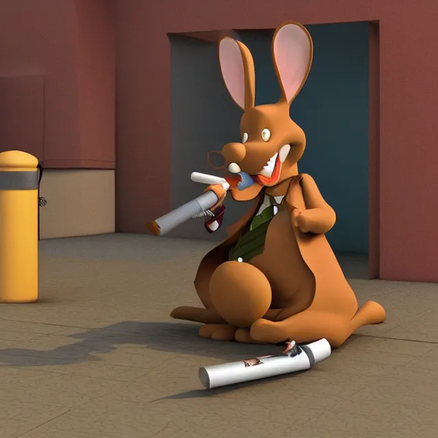 Image similar to max rabbit from sam and max smoking a cigarette, 3d