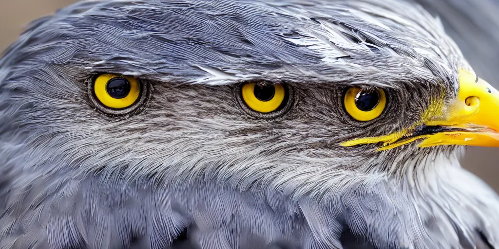 Image similar to scenic photo of a bird of prey, covered in feathers. focus on the beak. intricate eyes. extremely large wings. extreme detail, hyperrealistic photo