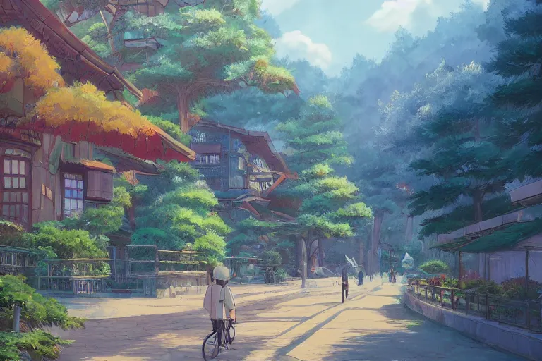 Image similar to almaty, kazakhstan. 4 k digital paint by studio ghibli hayao miyazaki. very sharp and detailed. trending on artstation and behance.