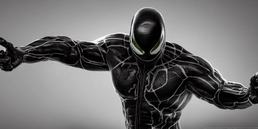 Image similar to a highly detailed photographic Agent Venom, Agent Venom Live Action, MCU render, Agent Venom realistic Render, cinematic, MCU, cinematic lighting, cinematic scene, cinematic render, film, beautifully lit, ray traced, octane 3D render, octane render, unreal engine