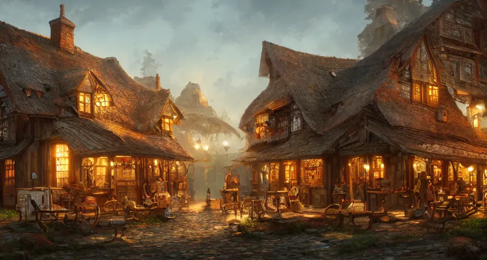 Image similar to tavern, hyperdetailed, artstation, cgsociety, golden hour 8 k