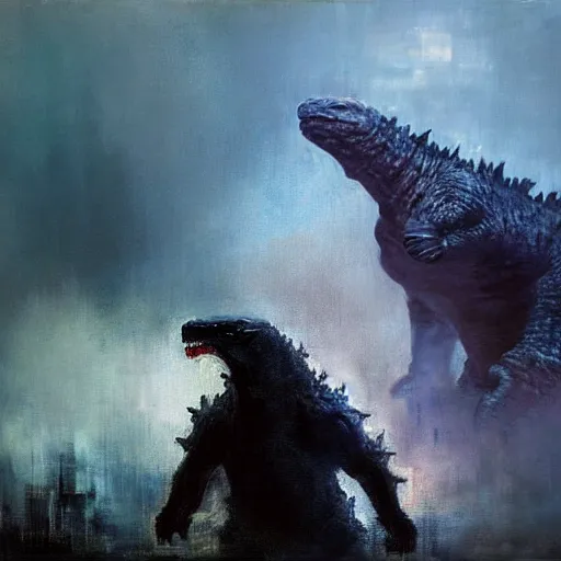 Image similar to godzilla painted by jeremy mann, highly derailed